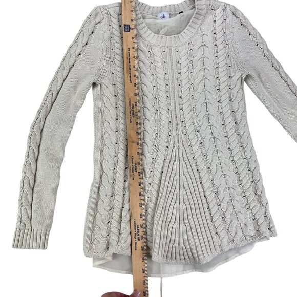Cabi Cable Knit Lace Up Long Sleeve Cream Sweater Size S - Picture 9 of 12